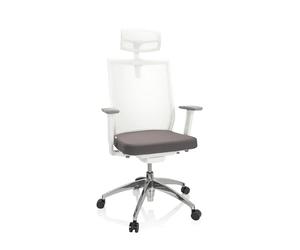 HJH Office 657632 Sedia da ufficio ergonomica ASPEN WHITE PRO Sedia da scrivania con poggiatesta regolabile, schienale in rete, tessuto grigio/bianco