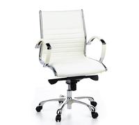HJH Office 660512 Sedia direzionale professionale PARMA 10 in pelle bianca/cromata sedia da ufficio moderna, schienale medio-alto