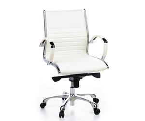 HJH Office 660512 Sedia direzionale professionale PARMA 10 in pelle bianca/cromata sedia da ufficio moderna, schienale medio-alto