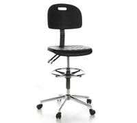 HJH Office 665060 TOP WORK 23 sedia da lavoro in schiuma rigida nero/cromo Sgabello da lavoro con schienale e rotelle, regolabile in altezza