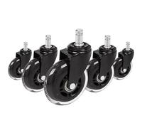hjh OFFICE 729404 Ruote per sedie da ufficio ROLO SKATE nero / trasparente 5 x ruote per pavimenti rigidi 11 mm x 75 mm senza freno