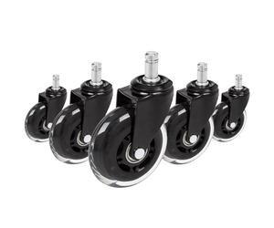 hjh OFFICE 729404 Ruote per sedie da ufficio ROLO SKATE nero / trasparente 5 x ruote per pavimenti rigidi 11 mm x 75 mm senza freno