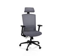 HJH Office 732107 Sedia da Ufficio Ergonomica con Braccioli e Poggiatesta CAPTIVO Poltrona Scrivania Girevole in Rete Traspirante,Tessuto Grigio