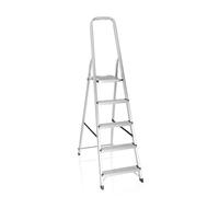 HJH Office 801100 Scaletta Pieghevole Solid III Scaletta in Alluminio con 5 gradini e Barra di Sicurezza, carico Massimo 150 kg, Argento