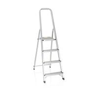 HJH Office 801101 Scala Pieghevole Solid II Scaletta in Alluminio con 4 gradini e Barra di Sicurezza, carico Massimo 150 kg, Argento, 4 gradini