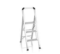 HJH Office 801104 Scaletta Pieghevole a 3 gradini Solid V Scaletta in Alluminio con Barra di Sicurezza, Portata Fino a 150 kg, Pieghevole