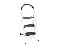 HJH Office 801201 Scala Pieghevole a 3 gradini Solid W2 Scala a gradini Pieghevole in Acciaio, Portata Fino a 150 kg, Chiusura di Sicurezza Pieghevole, Bianco/Nero