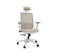 HJH Office 820027 Sedia da Ufficio Ergonomica PROFONDO PRO W Poltrona Girevole in Rete con Supporto Lombare Regolabile, Beige