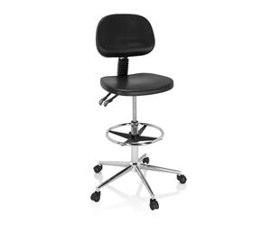 HJH Office 830103 Sedia da lavoro regolabile a un'altezza elevata TOP WORK 24 I Sgabello da lavoro Schiuma rigida Nero, comprese ruote e piedini