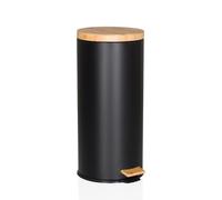 hjh OFFICE Pattumiera da 30 litri, con coperchio in bambù, Softclose Clean, in metallo, con secchio interno, colore: nero opaco