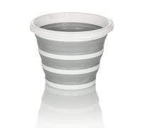 hjh OFFICE cestino pieghevole CLEAN SILR, in silicone, secchio pieghevole da 10L per uso interno ed esterno, salvaspazio, grigio/bianco, 924002