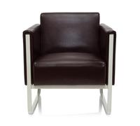 HJH Office Divano lounge 1 posto ARUBA Divano moderno imbottito in ecopelle con struttura in metallo, 78 x 67 x 71 cm, marrone