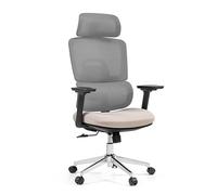 hjh OFFICE Ergomy Pro - Sedia da ufficio in rete/tessuto, ergonomica, girevole, professionale, con braccioli 3D, schienale regolabile e supporto lombare, meccanismo sincronizzato, grigio/beige