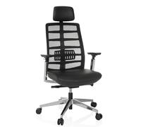 HJH Office ergonomica per ufficio SPINIO ELITE L direzionale in pelle, poggiatesta e supporto lombare regolabili, girevole con schienale in rete, nero