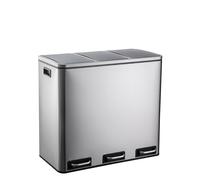 hjh OFFICE Pattumiera 3 x 18 l CLEAN IX in metallo, sistema di raccolta differenziata, pattumiera con chiusura morbida, pattumiera a pedale con 3 scomparti, colore: argento
