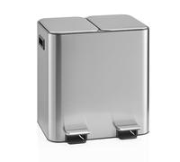 hjh OFFICE Pattumiera Clean 10 - 2 X 15 L sistema di raccolta differenziata con 2 scomparti, chiusura morbida, pedale, inodore, facile da pulire, argento