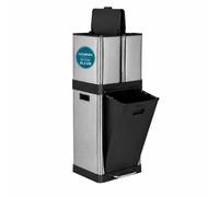 hjh OFFICE Cestino per cucina, sistema di separazione dei rifiuti a 3 scomparti, 2x 6L + 1x 20L CLEAN 3 cestino in acciaio, cestino interno, 32 litri, argento