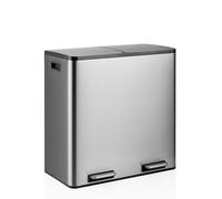 hjh OFFICE Pattumiera doppia, 2 x 30 l, Clean 13 S, in acciaio inox, sistema di raccolta differenziata con 2 scomparti, coperchio con chiusura morbida, telaio in plastica, colore argento