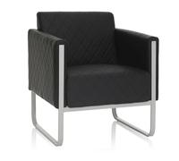 HJH Office poltrona lounge 1 posto ARUBA STEP divano imbottito in ecopelle moderna con struttura in metallo, 78 x 67 x 71 cm, nero