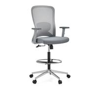 HJH Office Sedia da lavoro ergonomica Top Work 44 W - Sedia da lavoro alta regolabile in rete, braccioli regolabili in altezza, supporto lombare e poggiapiedi, Grigio
