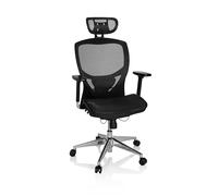 HJH Office Sedia da Ufficio Ergonomica VENUS ONE Sedia Scrivania con Supporto Lombare, Poggiatesta e Bracciolo Regolabile, Schienale in Rete, Nero 657000