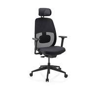 hjh OFFICE Sedia da ufficio Skandis Pro con poggiatesta - Sedia girevole ergonomica professionale con meccanismo sincronizzato, schienale in rete 3D, supporto lordosi e braccioli 4D, colore nero