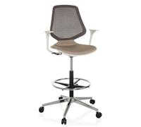 HJH Office sedia ergonomica TOP WORK STYLE Schienale traspirante, sedia da banco con braccioli e poggiapiedi ad anello, beige