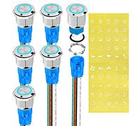HJHB1WL Interruttore a pulsante a scatto da 12 V, impermeabile, rotondo, con LED blu, 19 mm, 12 Volt CC, in metallo illuminato, con etichetta adesiva per barca, auto, 6 pezzi (LAS3-19F-W11EL-N-6 pezzi