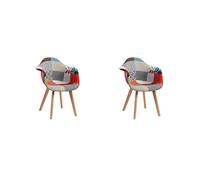 HJhomeheart Set di 2 Sedie da Pranzo in Tessuto Patchwork con Braccioli, Poltrona dal Design Moderno, Sedia da Cucina in Legno di Faggio Scandinavo (Rosso)