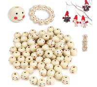 HJIAMA 80 Pezzi Perline in Legno, 20mm Perline di Legno con Fori, Modello Viso di Bambino, Stile fai da te, Perline per Braccialetti, Adatto per Bracciali, Gioielli, Collane