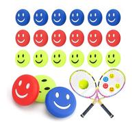 HJIAMA Amortisseur de Raquette 18 pièces, Silicone Anti-Vibrations avec Motif Sourire, Plusieurs Couleurs, Compatible Raquettes de Tennis et Badminton
