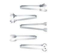 HJIAMA Pinze da Cucina 5 Pezzi, Pinza Ghiaccio in Acciaio Inossidabile, Argento, Processo di Lucidatura a Specchio, Comodo da Tenere, Pinze per Dolci, Adatto per Cucina, Barbecue, Feste