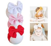 Hjiaruiky 3 fasce per capelli per neonate con fiocco per neonati, in nylon elasticizzato, accessori per capelli per neonate, colore bianco, rosa, rosso