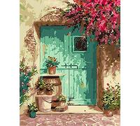 Hjjdiyes Dipingere con i numeri, adulti principianti, paesaggio, 40 x 50 cm, kit con tela senza pieghe, pennelli e vernice acrilica, fai da te come regalo/decorazione per la casa (porta blu)