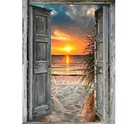 Hjjdiyes Dipingere con i numeri, adulti, tramonto al mare, fai da te, dipinto a mano, kit per pittura a olio, con tela senza pieghe, pennelli e vernice acrilica, paesaggio come regalo, 40 x 50 cm
