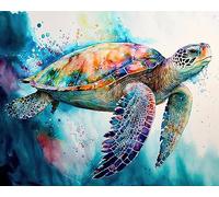 Hjjdiyes Dipingere con i numeri, animali adulti, tartarughe marine - Iniziatore - Tela senza pieghe, pennelli e vernice acrilica - Diy a mano - Kit adatto come regalo 40 x 50 cm