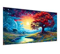 Hjjdiyes Dipingere con i numeri, per adulti, paesaggio, 90 x 40 cm, set fai da te per adulti, pittura con i numeri, XXL, fiori d'acqua, dipinto a mano, kit oleoso, tela senza pieghe (albero della