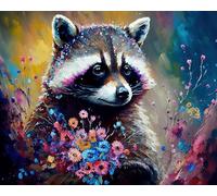 Hjjdiyes Dipingi con i numeri, per adulti, animali, dipingi con i numeri, procione, dipingi con i numeri, dai 9 anni, ragazza, gatto, kit per dipingere dopo i numeri, come regalo, 40 x 50 cm