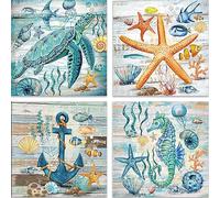 Hjjdiyes Kit per dipingere con i numeri, 4 pezzi, Tartarughe marine, Stelle marine, 30 x 30 cm, Acrilico, Non pieghevole, Adulti, Tela, Pittura con numeri