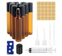 HJJMN 12 Pezzi Marrone Roll on Boccette Vuote con Sfera in Acciaio Inossidabile, 10ml Ambra Roll On Vuoto per Oli Essenziali, Ricaricabili Boccette Roll On Vetro per Profumi Aromaterapia Massaggio
