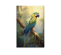 hjkhjt Poster colorato con animali, ara nella giungla, luce del sole, poster artistico da parete su tela, per soggiorno, camera da letto, 40 x 60 cm, senza cornice