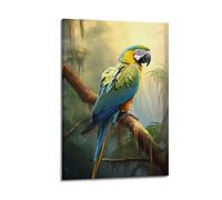 hjkhjt Poster colorato con animali, ara nella giungla, luce del sole, poster artistico da parete su tela, per soggiorno, camera da letto, 50 x 75 cm, con cornice