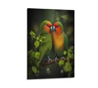 hjkhjt Poster colorato con animali che si appollaiano sotto la pioggia, poster artistico da parete su tela per soggiorno e camera da letto (50 x 75 cm) con cornice