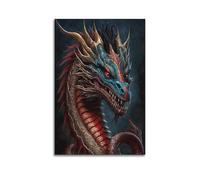 hjkhjt Poster colorato con animali, dragone con corna dorate, stampa artistica da parete su tela, per soggiorno, camera da letto, 50 x 75 cm, senza cornice, stile