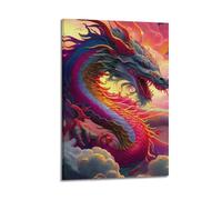 hjkhjt Poster colorato con animali, dragone tra le nuvole, stampa artistica da parete su tela, per soggiorno e camera da letto, 40 x 60 cm, con cornice