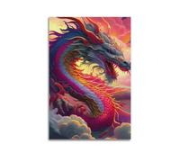 hjkhjt Poster colorato con animali, dragone tra le nuvole, stampa artistica da parete su tela, per soggiorno, camera da letto, 50 x 75 cm, senza cornice