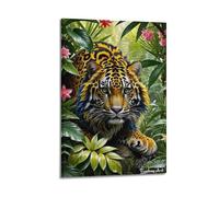hjkhjt Poster colorato con animali, stampa artistica da parete su tela con motivo tigre nella giungla, per soggiorno, camera da letto, 30 x 45 cm, con cornice