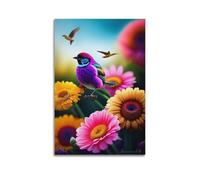 hjkhjt Poster colorato con animali, stampa artistica da parete su tela con uccelli e fiori vivaci, per soggiorno, camera da letto, 30 x 45 cm, senza cornice