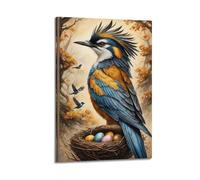 hjkhjt Poster colorato con animali, stampa artistica da parete su tela con uccellino vicino al nido con uova, per soggiorno, camera da letto, 40 x 60 cm, con cornice