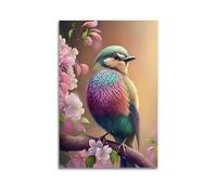 hjkhjt Poster colorato con animali su un ramo fiorito, poster artistico da parete su tela estetica per soggiorno, camera da letto, 30 x 45 cm, senza cornice, stile